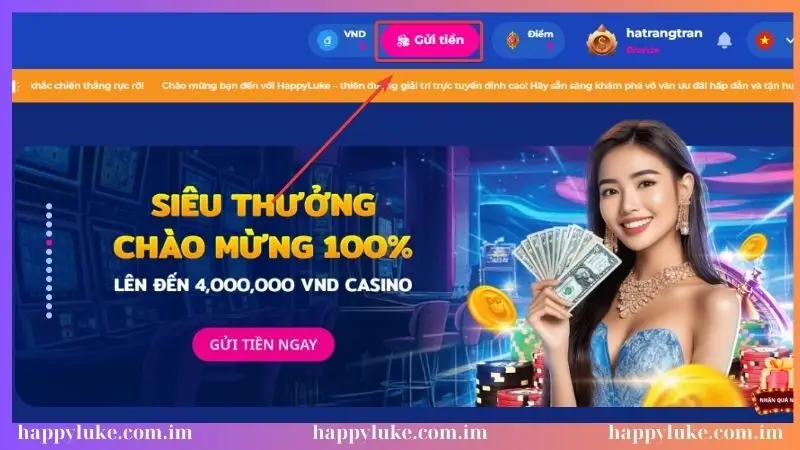 Người chơi chọn nạp tiền trên giao diện chính thức