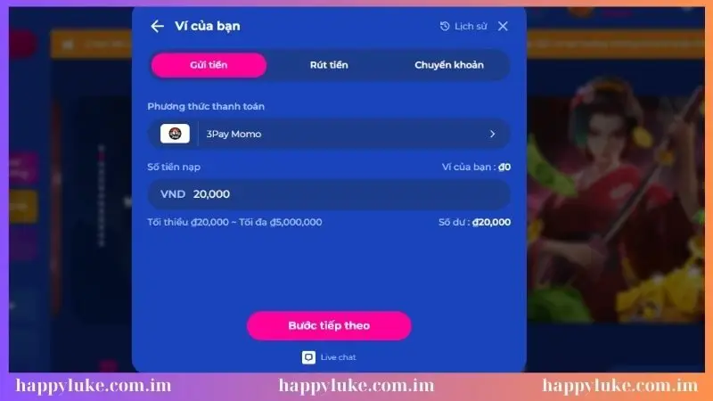 Nhập số tiền muốn gửi vào ô trống